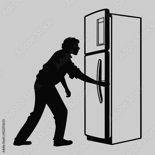 Man Opening Refrigerator silhouette vector design art and illustration