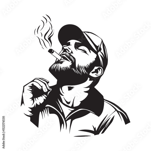 Worker Enjoy Smoking Cigarette Vector Image Isolated on white background.