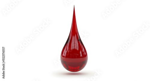 Red blood drop 3D render on white background - medical healthcare donation symbol fluid biology laboratory test analysis health awareness concept design