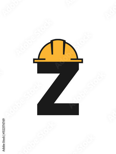 Letter Z Logo with Yellow Construction Helmet, Bold and modern logo of the letter Z topped with a yellow hard hat, symbolizing construction, safety, and industrial branding themes.

