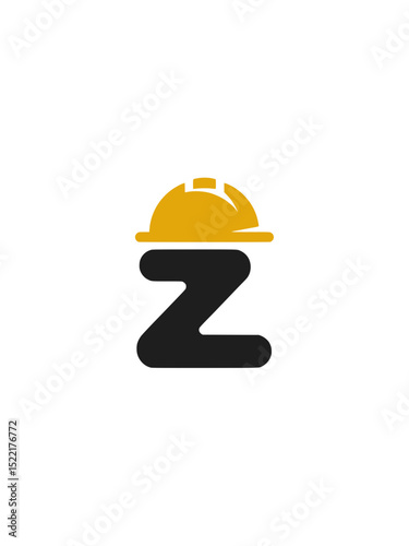 Letter Z Logo with Yellow Construction Helmet, Bold and modern logo of the letter Z topped with a yellow hard hat, symbolizing construction, safety, and industrial branding themes.

