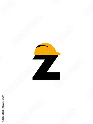 Letter Z Logo with Yellow Construction Helmet, Bold and modern logo of the letter Z topped with a yellow hard hat, symbolizing construction, safety, and industrial branding themes.

