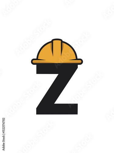 Letter Z Logo with Yellow Construction Helmet, Bold and modern logo of the letter Z topped with a yellow hard hat, symbolizing construction, safety, and industrial branding themes.

