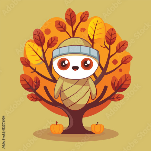 Cute Sloth Mummy – Flat Cartoon Vector Icon of Animal and Holiday Concept
