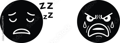 Emotion Vector Illustration Tired and Angry Faces
