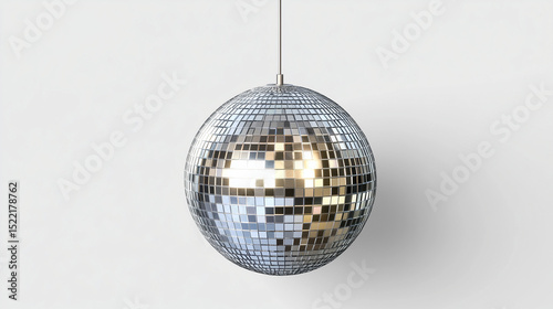 A glittering disco ball on a pristine white background