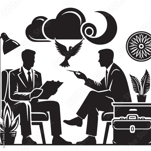 Psychiatrist or Business Consultant with Mind and Business Icons