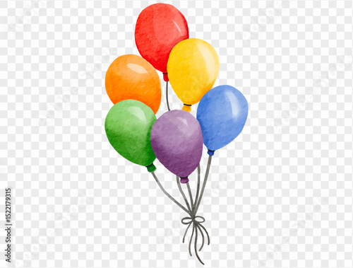 Watercolor balloon bundle in rainbow colors, festive and uplifting design perfect for Pride Month or joyful celebration. vector