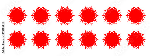 Set of Red Intricate Geometric Starburst Vector Elements  Abstract Radial Mandala Designs with Sharp Linear Details for Modern Creative Projects, Badges, and Decorative Art.