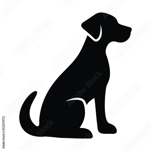 Silhouette of a sitting dog isolated on white background, black pet icon representing loyalty and domestic animals
