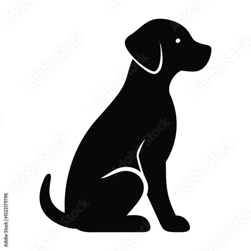 Silhouette of a sitting dog isolated on white background, black pet icon representing loyalty and domestic animals
