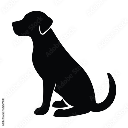Silhouette of a sitting dog isolated on white background, black pet icon representing loyalty and domestic animals
