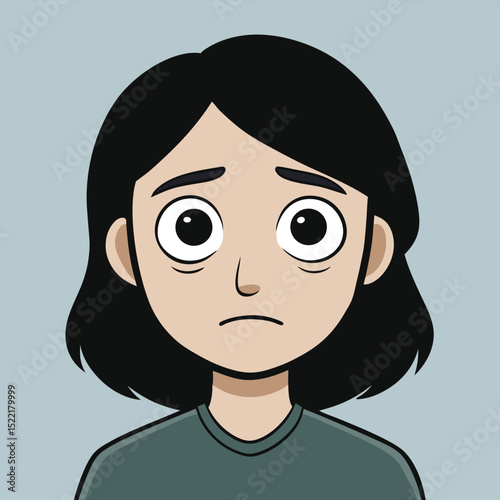 Dark circles under her eyes, a look of profound tiredness and exhaustion.