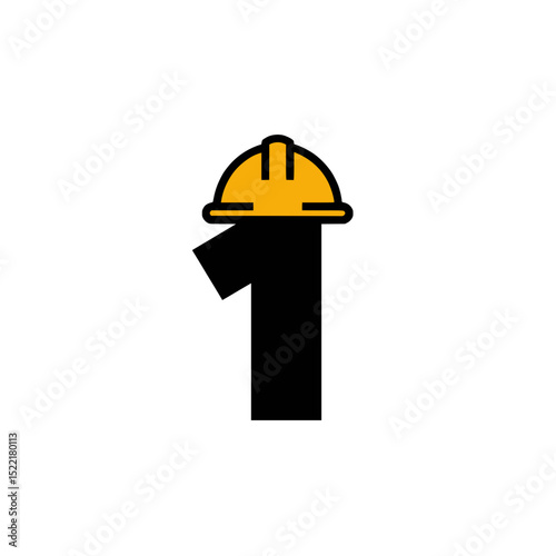 Number 1 Logo with Yellow Construction Helmet, Creative and modern number 1 logo designed to resemble a construction worker with a yellow hard hat, perfect for safety branding.

