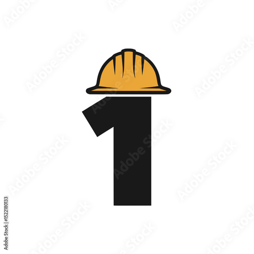 Number 1 Logo with Yellow Construction Helmet, Creative and modern number 1 logo designed to resemble a construction worker with a yellow hard hat, perfect for safety branding.

