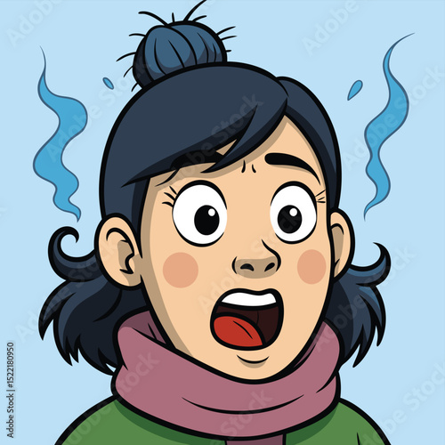 Her face reacting to a sudden burst of cold air, showing surprise and chill.