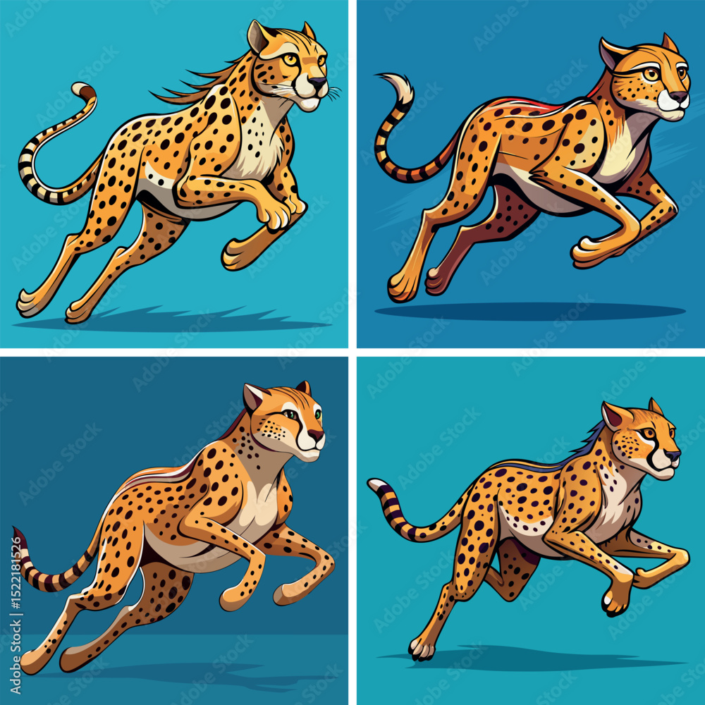 Obraz premium Cartoon Cheetah Running Illustration with Dynamic Action Pose, Vector Artwork