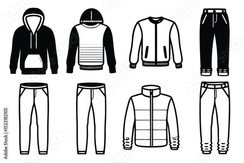 Casual Fashion Silhouette Icon Set – Solid Style Clothing and Wardrobe Symbols for Style Enthusiasts