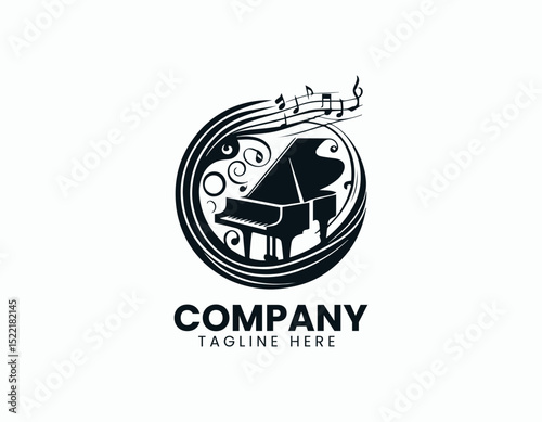 Elegant Grand Piano Silhouette Logo - Abstract Music Notation Intertwined Vector Design