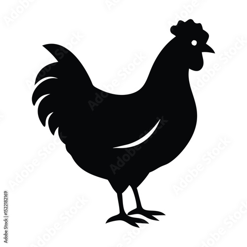 Black and White Hen Silhouette Vector Farm Animal Clipart on White Background
