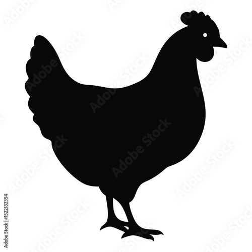 Black and White Hen Silhouette Vector Farm Animal Clipart on White Background