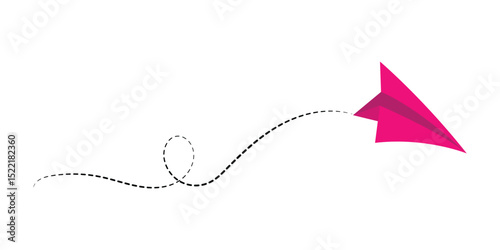 Paper airplane with line dotted route. Sending message linear fold plane with dotted path. Vector isolated on white background in eps 10.