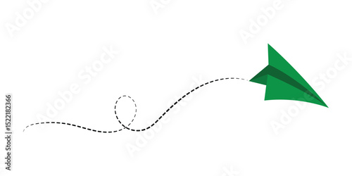 Paper airplane with line dotted route. Sending message linear fold plane with dotted path. Vector isolated on white background in eps 10.