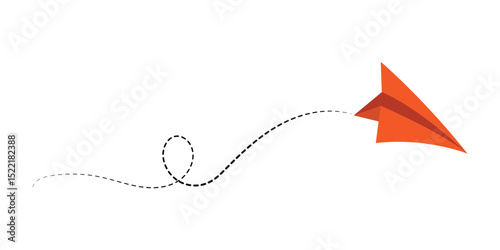 Paper airplane with line dotted route. Sending message linear fold plane with dotted path. Vector isolated on white background in eps 10.
