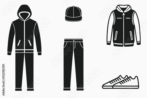 Casual Fashion Silhouette Icon Set – Solid Style Clothing and Wardrobe Symbols for Style Enthusiasts