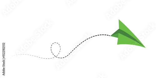 Paper airplane with line dotted route. Sending message linear fold plane with dotted path. Vector isolated on white background in eps 10.