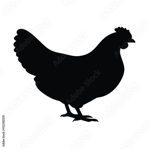 Black and White Hen Silhouette Vector Farm Animal Clipart on White Background