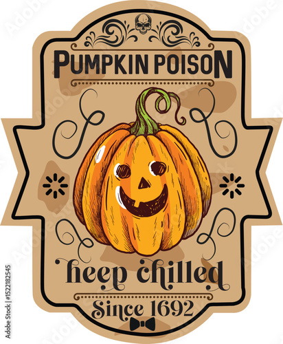 pumpkin poison heep chilled since 1692, Halloween Potion Labels printable and sublimation
