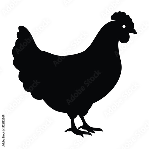 Farm Chicken Silhouette Vector Black and White Hen Illustration for DIY & Print