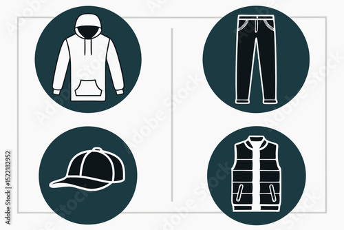 Casual Fashion Silhouette Icon Set – Solid Style Clothing and Wardrobe Symbols for Style Enthusiasts