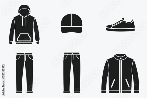 Casual Fashion Silhouette Icon Set – Solid Style Clothing and Wardrobe Symbols for Style Enthusiasts