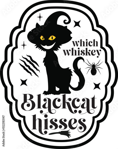Black Cat hisses, Halloween Potion Labels SVG design