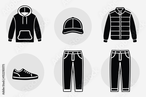 Casual Fashion Silhouette Icon Set – Solid Style Clothing and Wardrobe Symbols for Style Enthusiasts