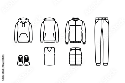 Casual Fashion Silhouette Icon Set – Solid Style Clothing and Wardrobe Symbols for Style Enthusiasts