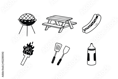 Outdoor Barbecue Solid Icons Set – Filled Style BBQ, Grilling & Picnic Symbols for Summer Cooking