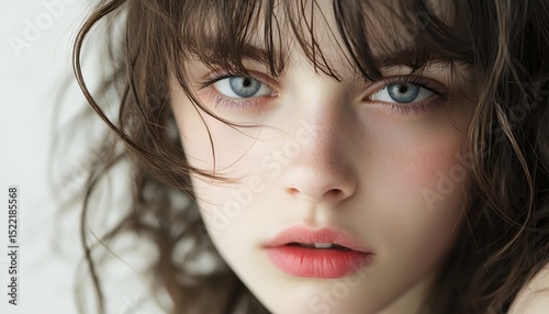 Close-up portrait of a young woman with expressive eyes.