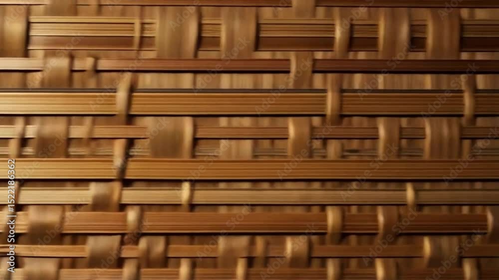 Close up of a woven bamboo mat with a light brown color and a textured surface pattern design background texture video