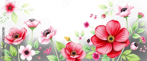 Elegant vector floral set featuring anemones, leaves, and flowers; ideal for greeting cards and wedding invitations,  anemone,  flowers