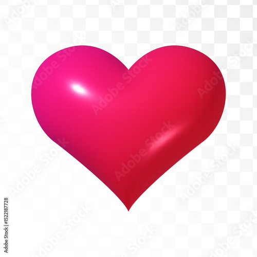 3d pink heart isolated on transparent background. Love realistic inflatable symbol
