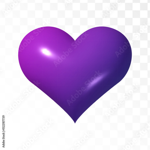 3d violet heart isolated on transparent background. Love realistic inflatable symbol