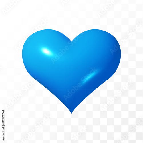 3d blue heart isolated on transparent background. Love realistic inflatable symbol