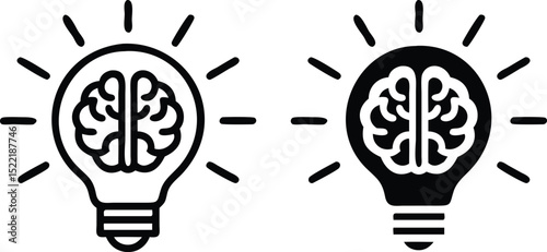 Minimalist Brain Lightbulb Icon Vector Line Art for Ideas and Innovation