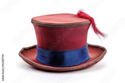 Vintage red top hat fashion item on white background