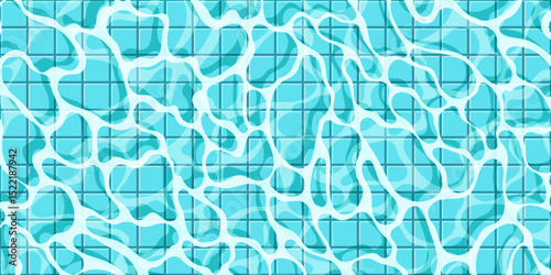 Realistic swimming pool bottom background. Spa pool top view with water surface texture and tiled floor
