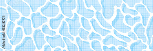 Realistic swimming pool bottom background. Spa pool top view with water surface texture and tiled floor