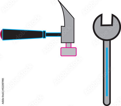Mechanic tools hammer and spanner